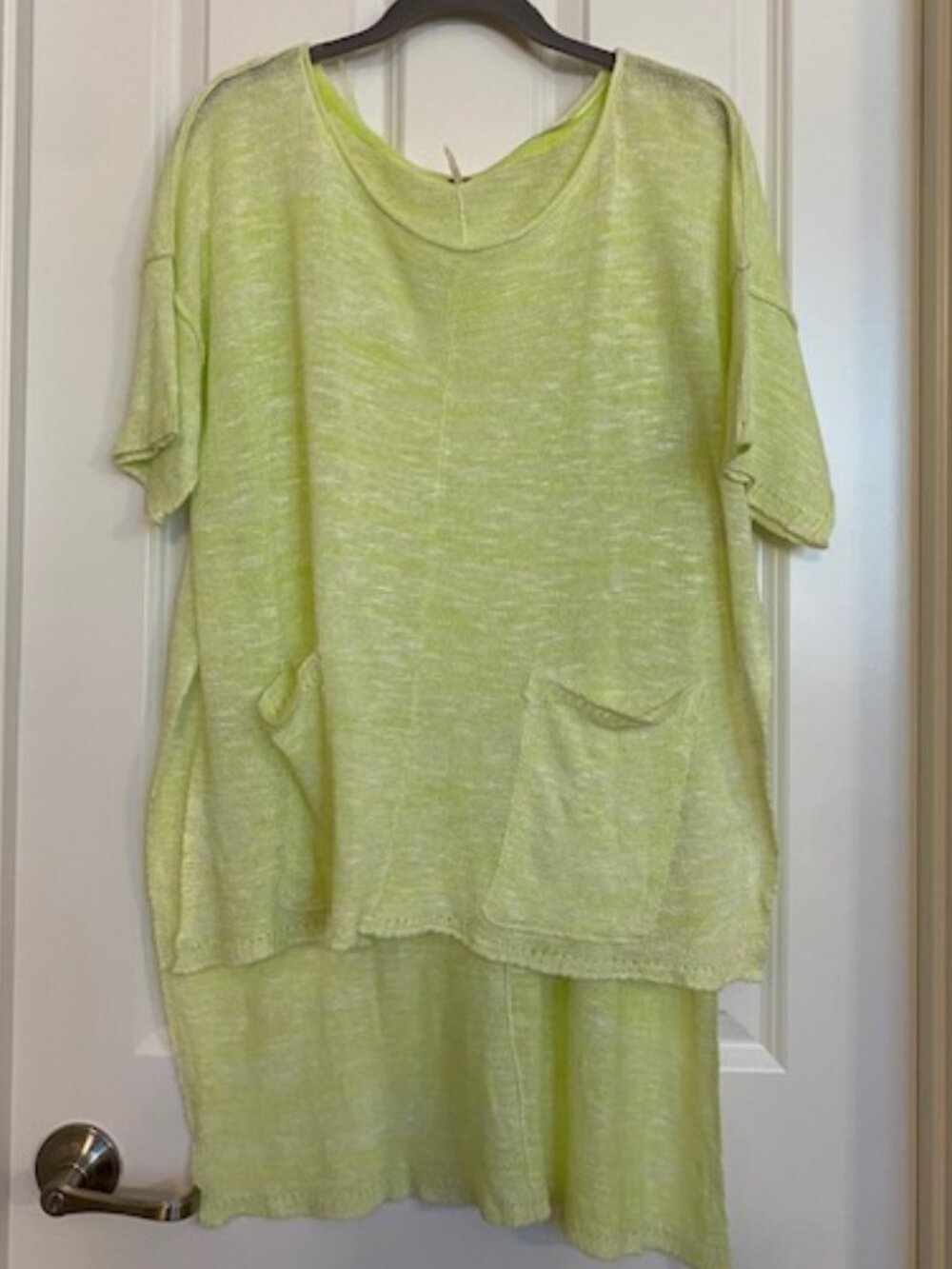 Free People Linen Blend Melange High Low Sweater Tunic Short Sleeve Key Lime XS
